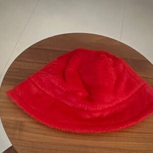 Red Fuzzy Bucket Hat